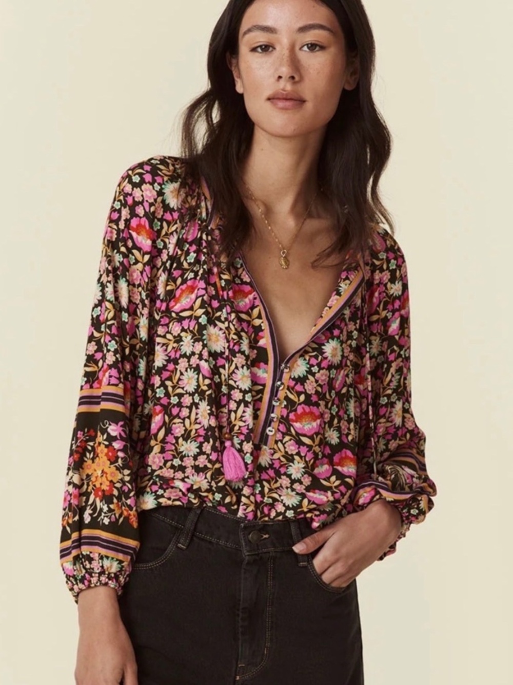 SPELL Impala Lily Tie Blouse in Night Blossom